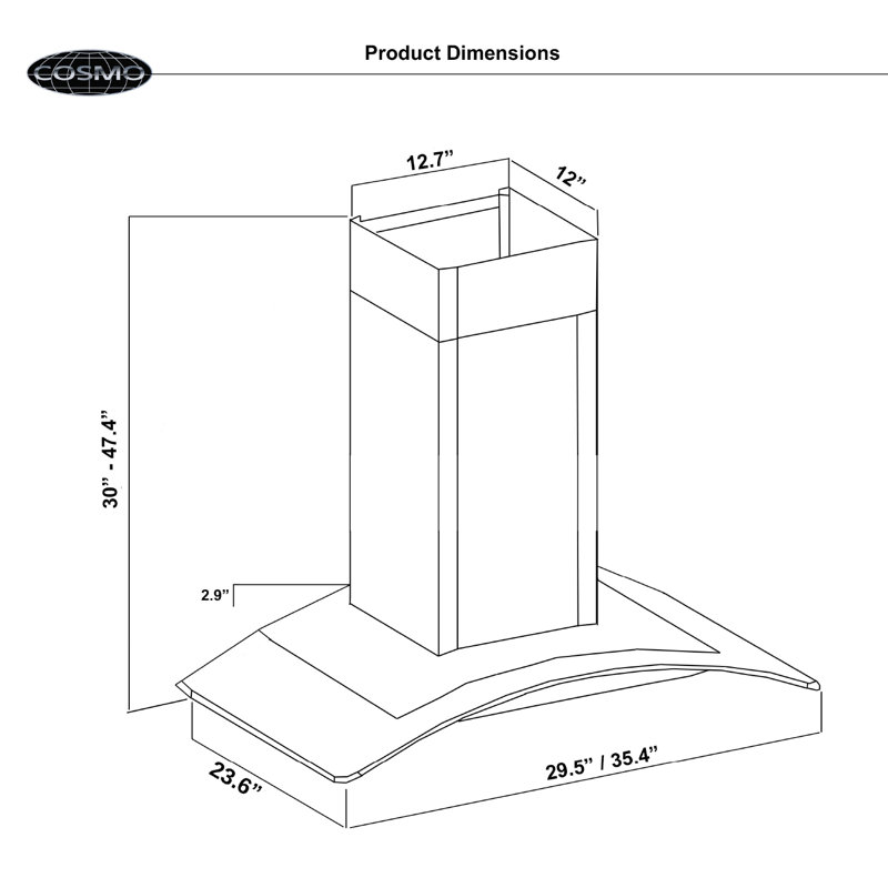 Cosmo 30" 900 CFM Ducted Island Range Hood in Stainless Steel & Reviews